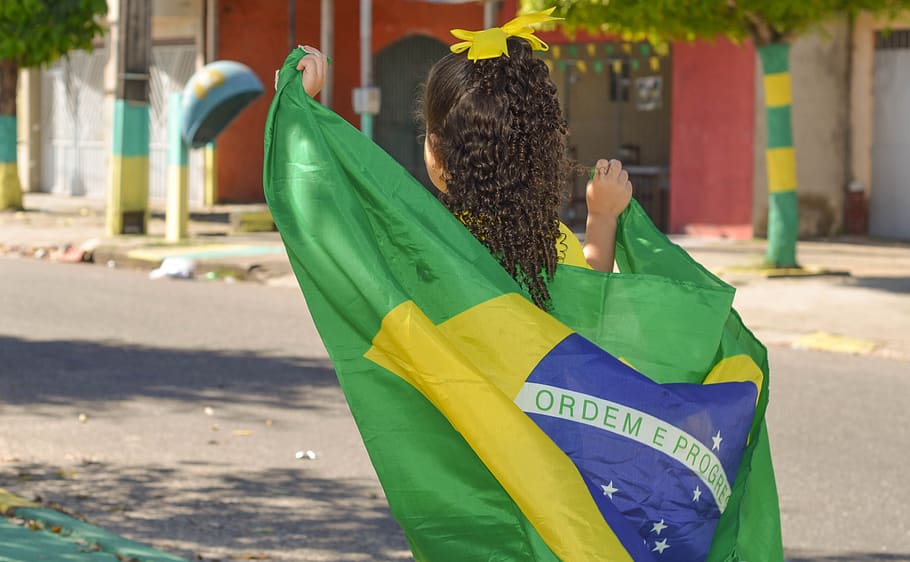 brazil, football, brazilian child, twisted, cup 2018, one person, green color, day, holding, real people