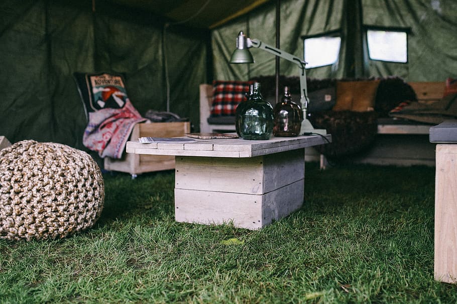 military, styled, tent, Interior, furniture, outdoor, wooden, wood, ten, scandi