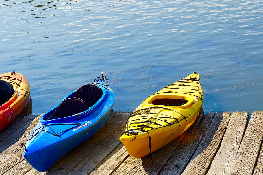 kayak, barco, agua, lago, deporte, parque, actividad, verano, canotaje, muelle