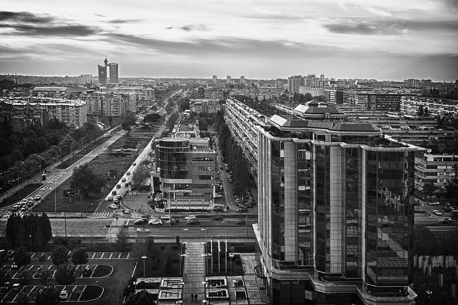 city building, greyscale photography, belgrade, city, serbia, europe, architecture, beograd, black and white, skyline
