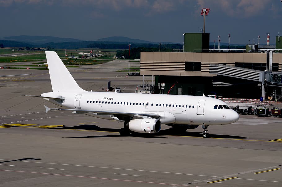 aerial, view, airplane, airport, airbus a319, airport zurich, jet, aviation, transport, aircraft