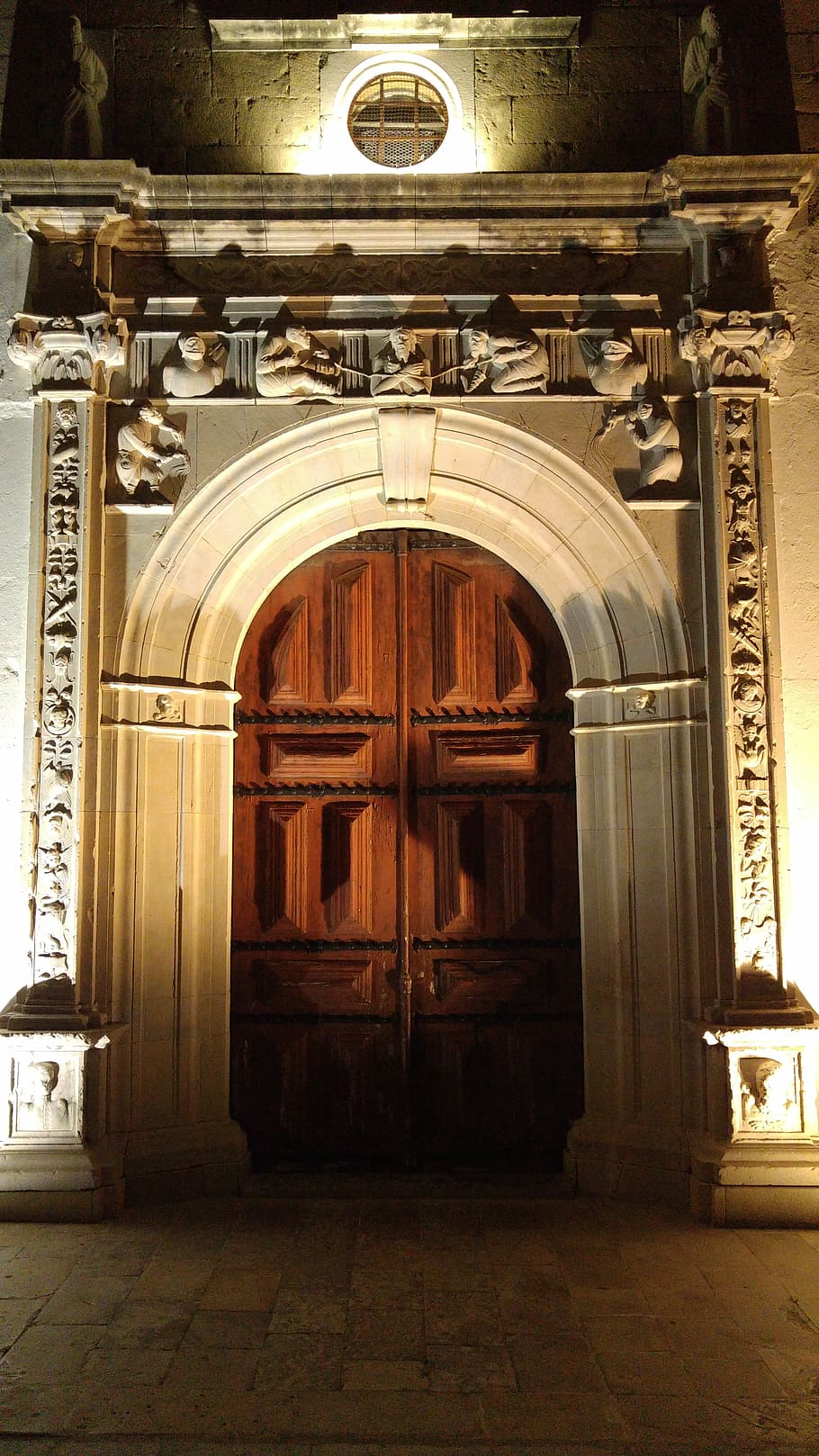 church, door, night, arc, portugal, moncarapacho, arch, architecture, built structure, entrance