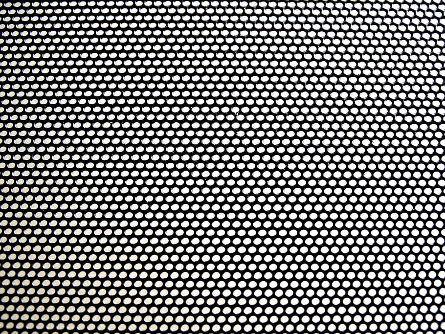 close-up photo, mesh screen, perforated sheet, pattern, black and white, grid, structure, background, backgrounds, full frame
