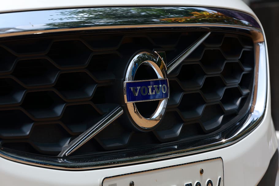 Volvo, Car, Logo, close-up, day, outdoors, communication, text, metal, hexagon