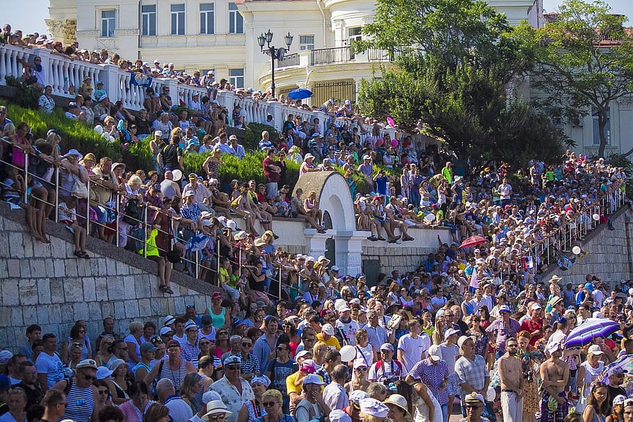 multidão, pandemônio, espectadores, público, crimeia, verão, Sebastopol, pessoas, muitas pessoas, agitação