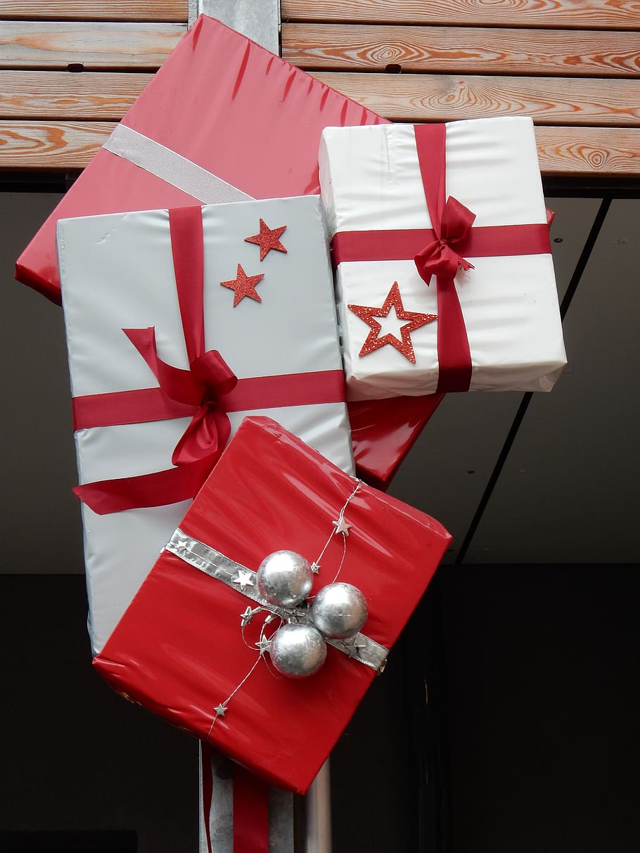 decoration, present, parcel, box, seasonal, red, white, gifts, christmas, gift