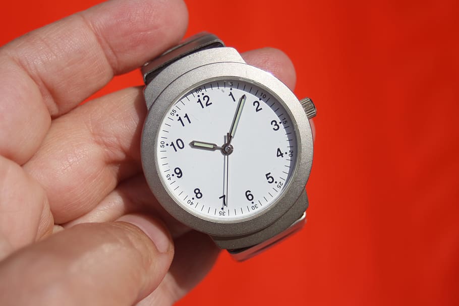 watch at 10:07, clock, time, stopwatch, wrist watch, time indicating, watches, human hand, hand, human body part