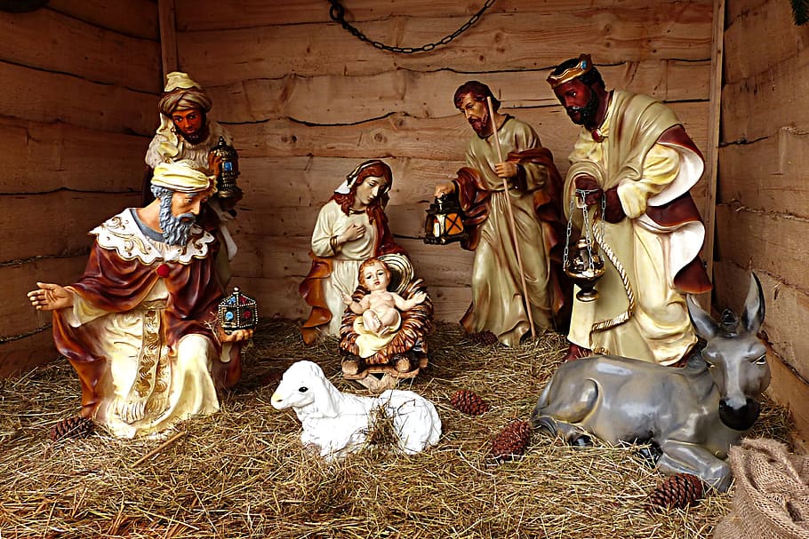 close-up, nativity scene figurine, birth of christ, bethlehem, christmas eve, representation, art and craft, male likeness, human representation, religion