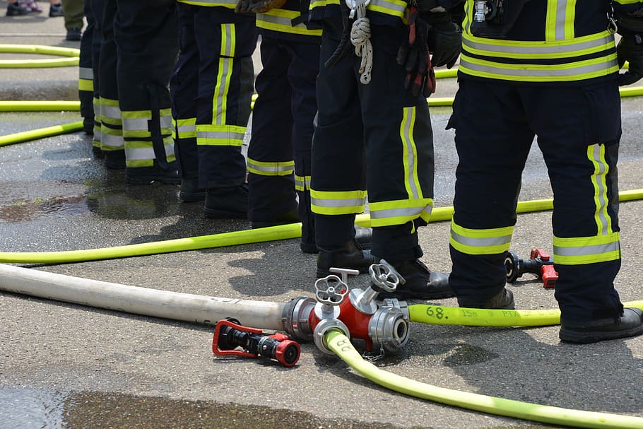 red, gray, fireman hose, Fire, Firefighters, feuerloeschuebung, delete, use, fire fighter, delete exercise