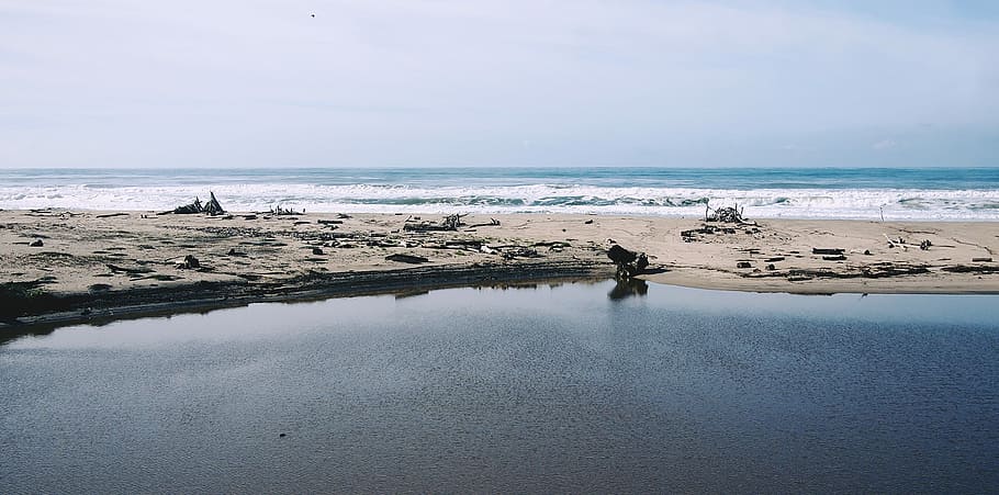 marrom, areia, praia, dia, azul, cinza, oceano, mar, ondas, natureza