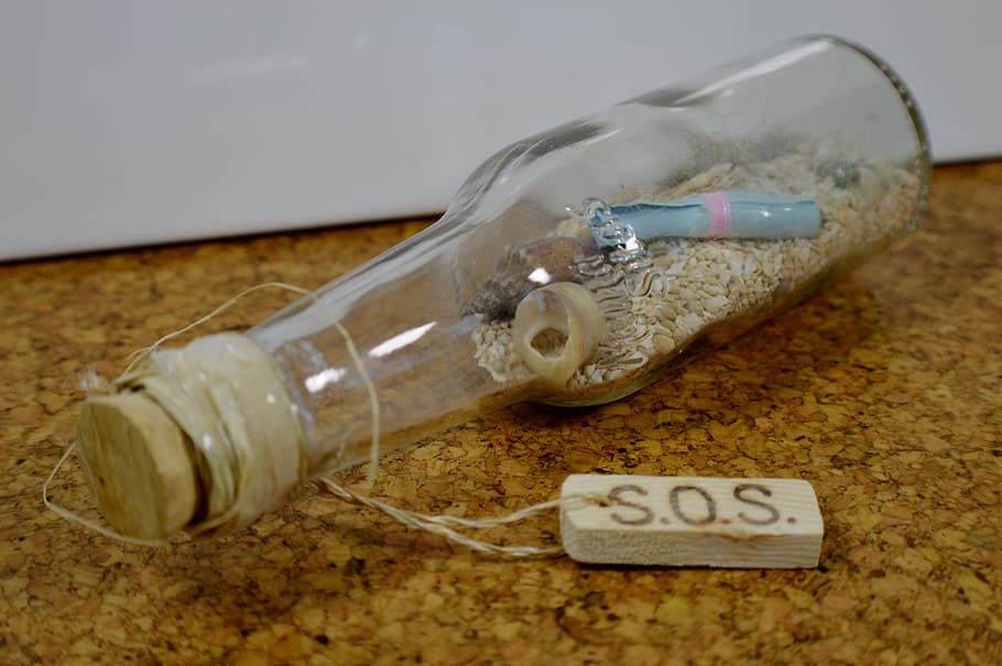 clear, glass, impossible, bottle, message in a bottle, sos, background, indoors, container, close-up