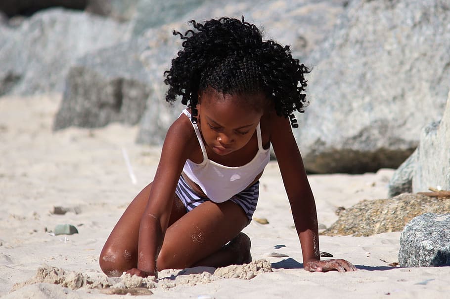 girl, child, black, african, afro-american, south, africa, south africa, sand, play