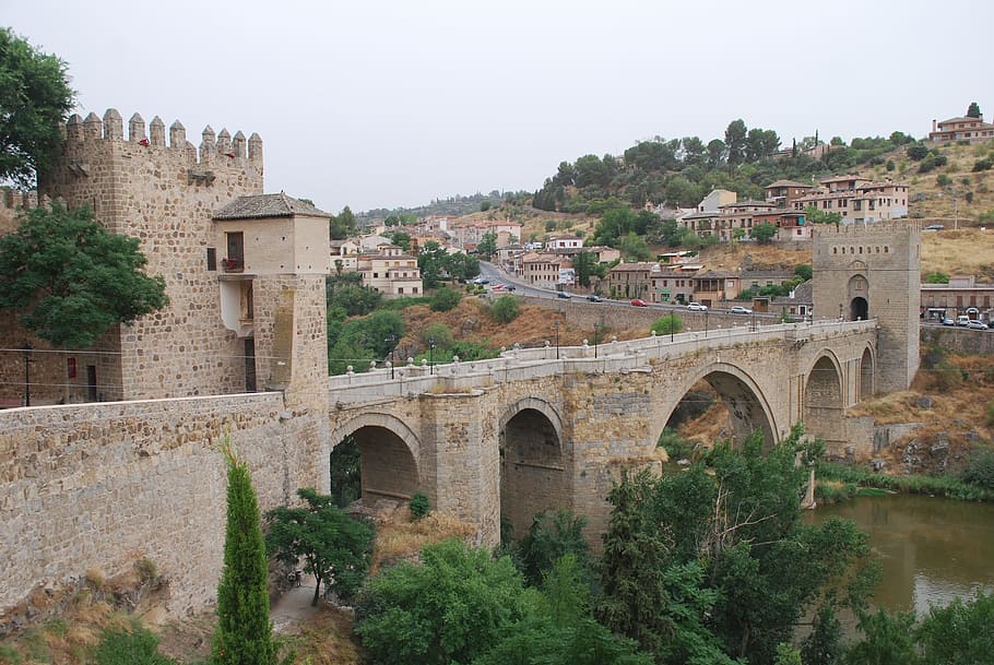 Toledo, Rampart, Bridge, Spain, Wall, history, tree, architecture, ancient, old ruin