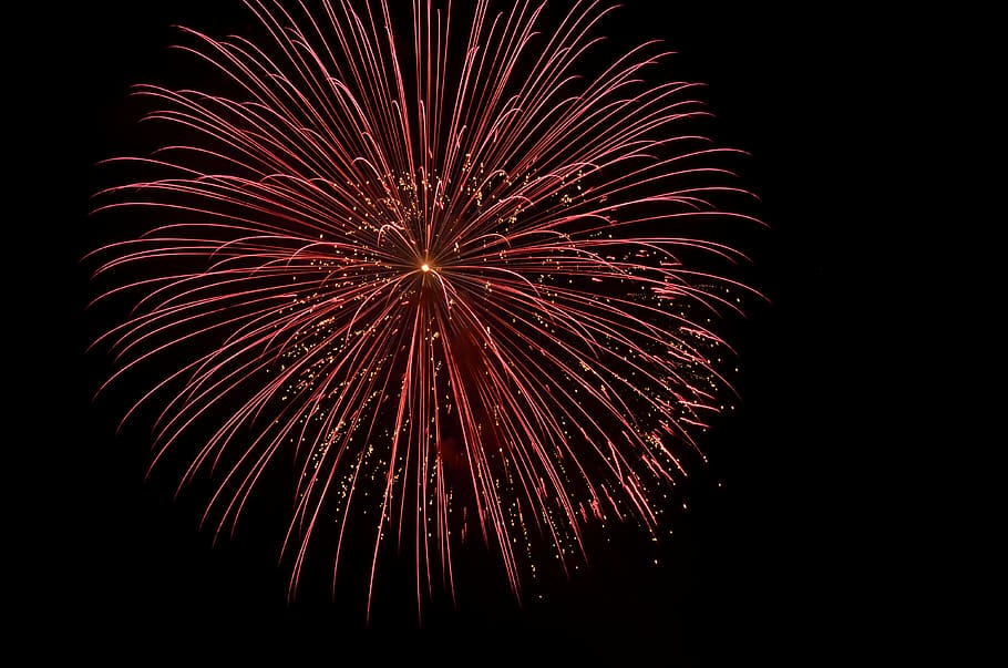 red, night, sky, firework, explode, explosion, dom, celebration, motion, firework display