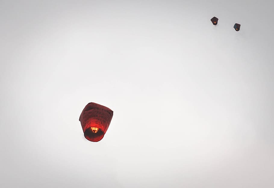 Balon, balon udara panas, udara, langit, penerbangan, terbang, udara panas, merah, lilin, api