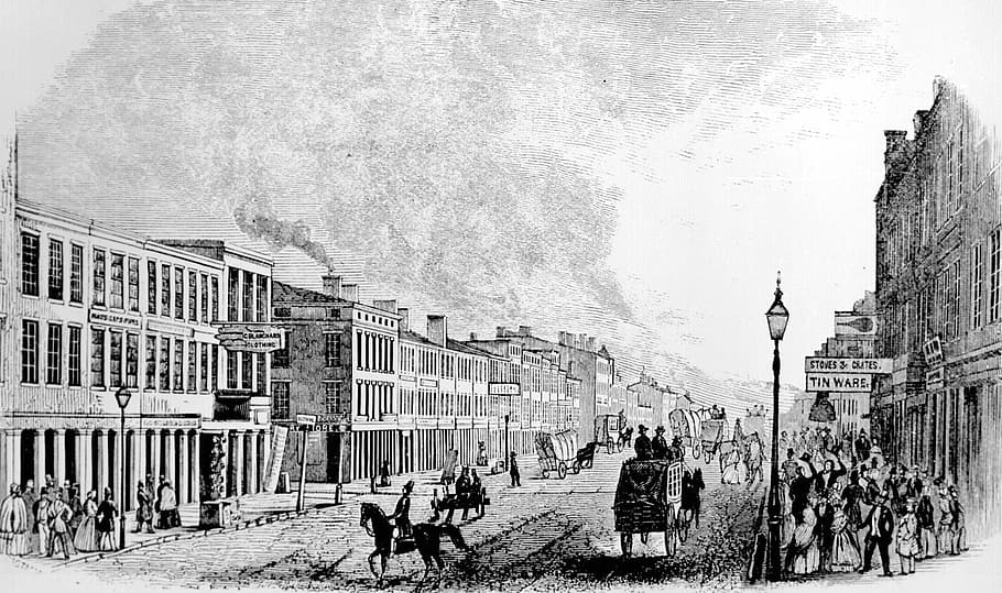main, street louisville, 1846, View, Main Street, Louisville, Kentucky, art, United States, vintage
