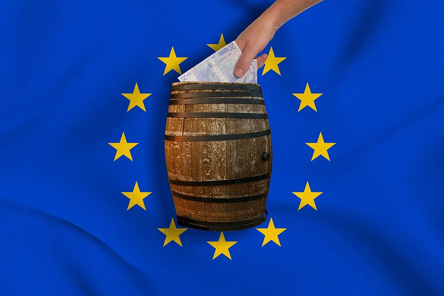 barril de madera marrón, ue, euro, europa, efectivo y equivalentes de efectivo, europeo, finanzas, crisis del euro, billetes en euros, billete de un dólar