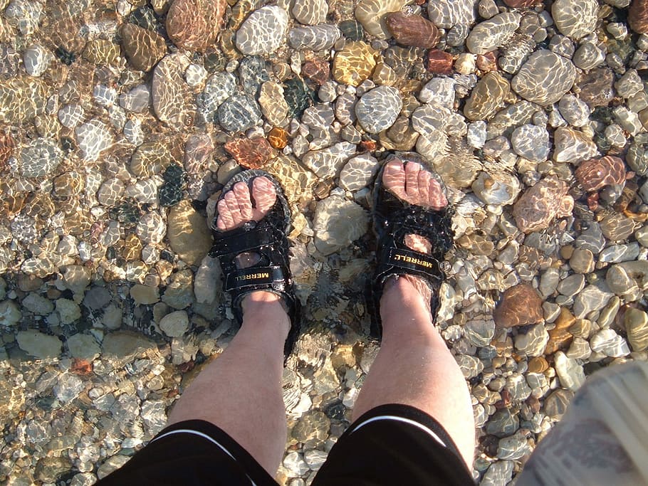 Human, Feet, Outdoors, Water, natue, beach, stones, foot, lifestyle, summer