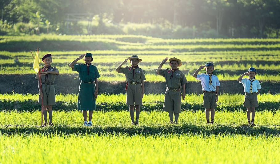 girl, wearing, green, dress, ledge, boys, scout, scouting, asia, thailand