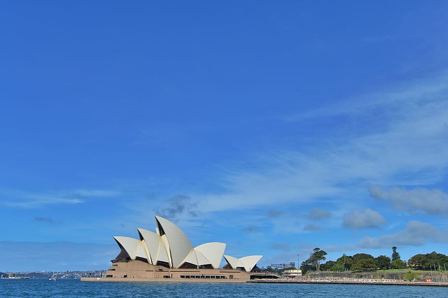 Sydney, gedung opera, kota, arsitektur, perjalanan, pemandangan, air, laut, biru, langit