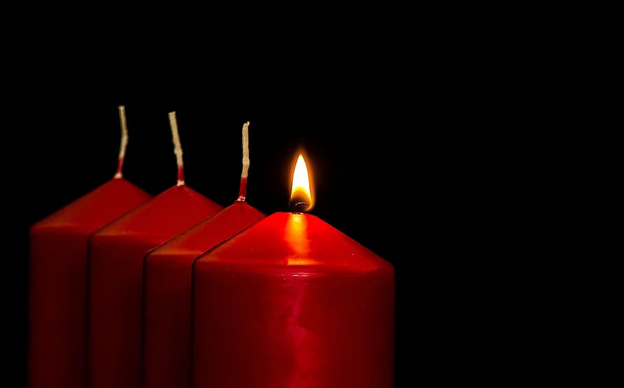 four, red, pillar candles, one, lighten, red pillar, candles, advent, 1advent, advent candles