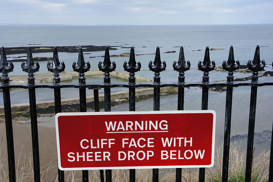 warning, danger, cliff, sign, caution, dangerous, risk, hazard, attention, accident