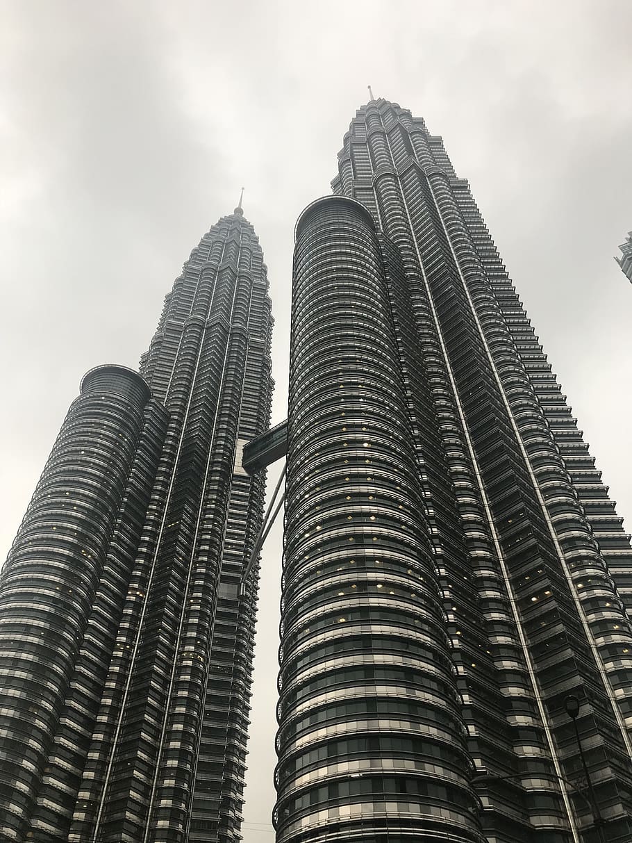 kuala lumpur, towers, sky, petronas, built structure, building exterior, architecture, low angle view, office building exterior, building