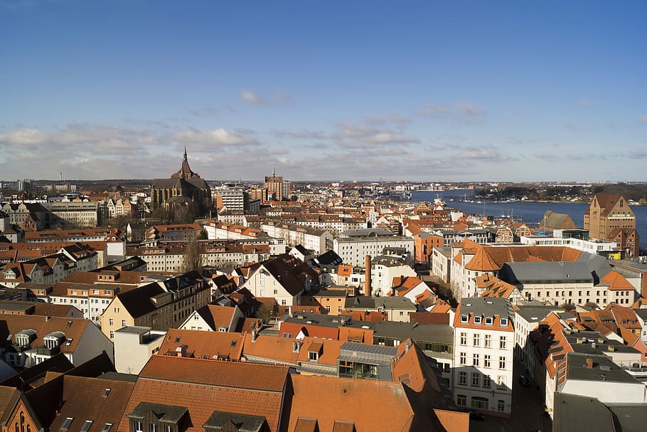 rostock, outlook, architecture, sky, old town, fachwerkhaus, distant, overview, view, city