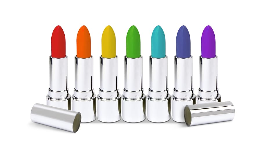 lápices labiales de varios colores, pintalabios, cosméticos, colores del arco iris, colores, productos de belleza, multicolor, pintura, color, en una fila