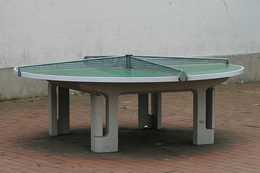 table tennis, ping-pong, sport, four, table, seat, absence, empty, day, wood - material