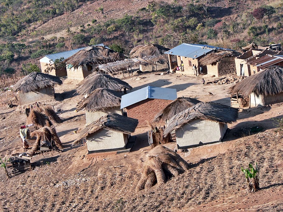 Malawi, Village, Rural, Africa, House, africa, house, hut, land, high angle view, outdoors