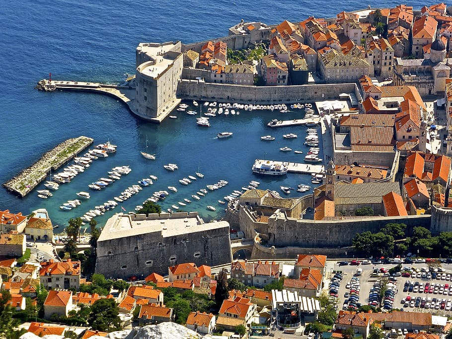 aerial, seaside, village, Dubrovnik, Harbour, Fortress, Port, mediterranean, landmark, heritage