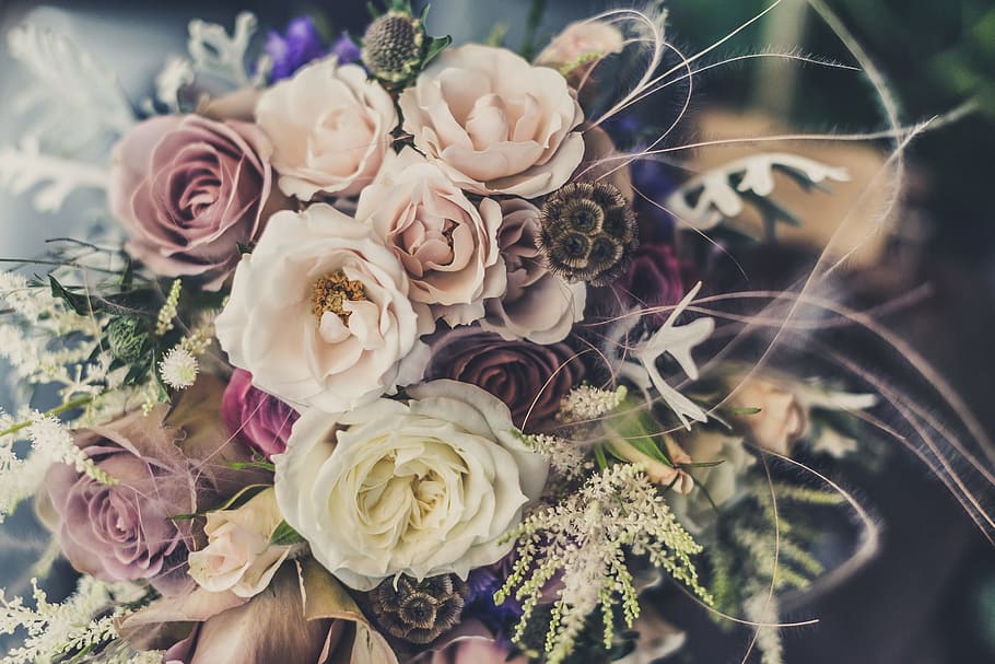 여러 가지 빛깔의 장미, 꽃다발, 장미, 꽃, 꽃 무늬의, 결혼식, 낭만적 인, 기념일, 꽃잎, 지독한