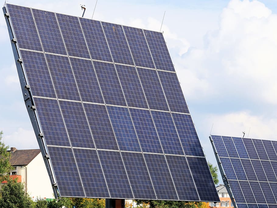 青い太陽電池パネル, 太陽光発電, 太陽電池, 電気, エネルギー, 電源, 光, 電流, 発電, 技術