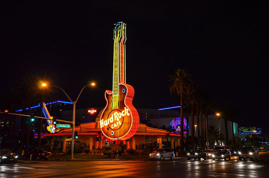 ハード, ロックギターの看板, ラスベガス, ネバダ州, カジノ, ハードロックカフェ, 南西部, 米国, アメリカ, ギャンブル