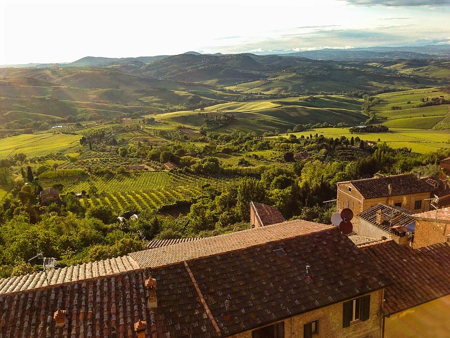 aerial, view, house, field, daytime, Toscana, Hill, Mood, Italy, Landscape