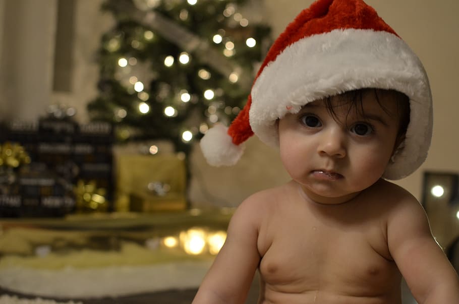 幼児, 身に着けている, クリスマス帽子, クリスマス, 男の子, 子供, ギフト, 帽子, 陽気, 愛らしい