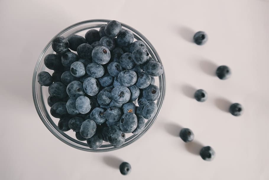 blueberry, buah, makanan, manis, mangkuk, meja, refleksi, berry fruit, makan sehat, makanan dan minuman
