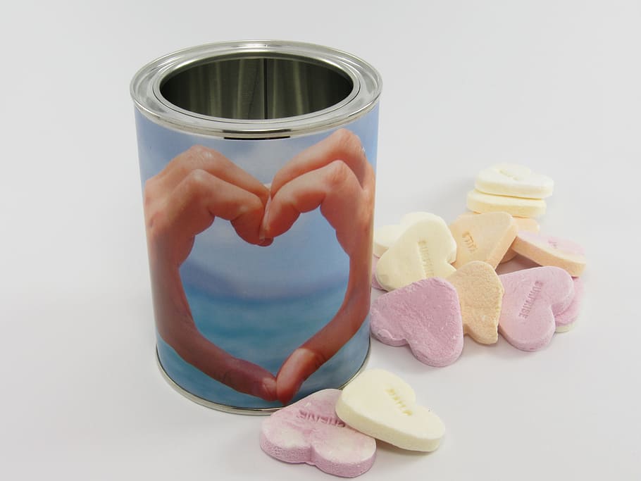 Heart, Hearts, Glance, Tin, Silver, gift, white, metal, paper, container