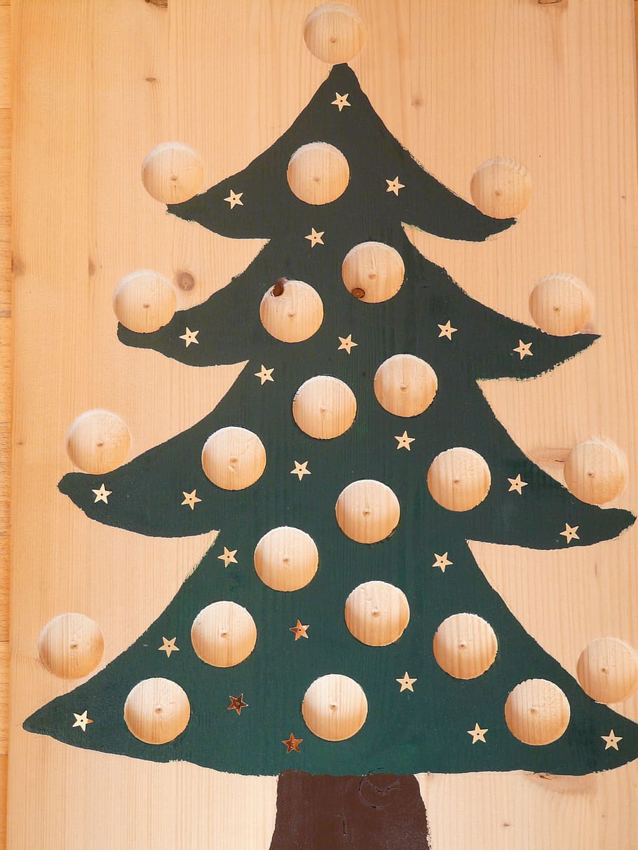 Christmas Tree, Advent Calendar, advent, holes, cut out, painted, christmas, cookie, wood - Material, decoration