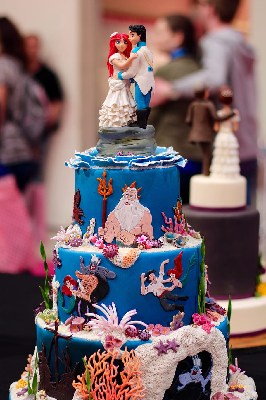 disney mermaid, themed, cake, arielle, mermaid, decorated, model, figures, caricature, wedding