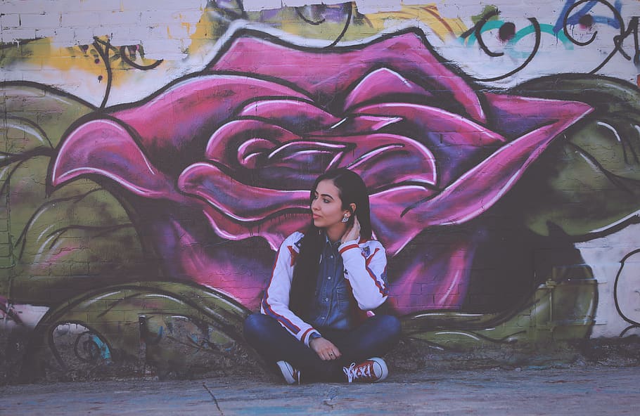 wall, art, mural, painting, graffiti, public, people, girl, alone, one person