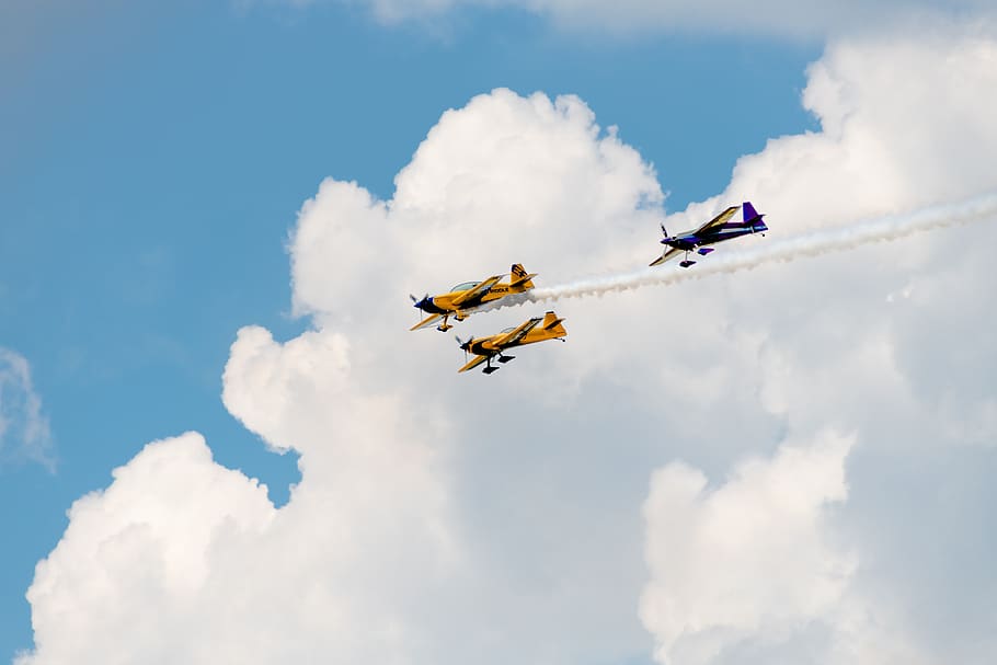 airplane, flight, sky, flying, stunt, air show, pilot, plane, cloud - sky, low angle view