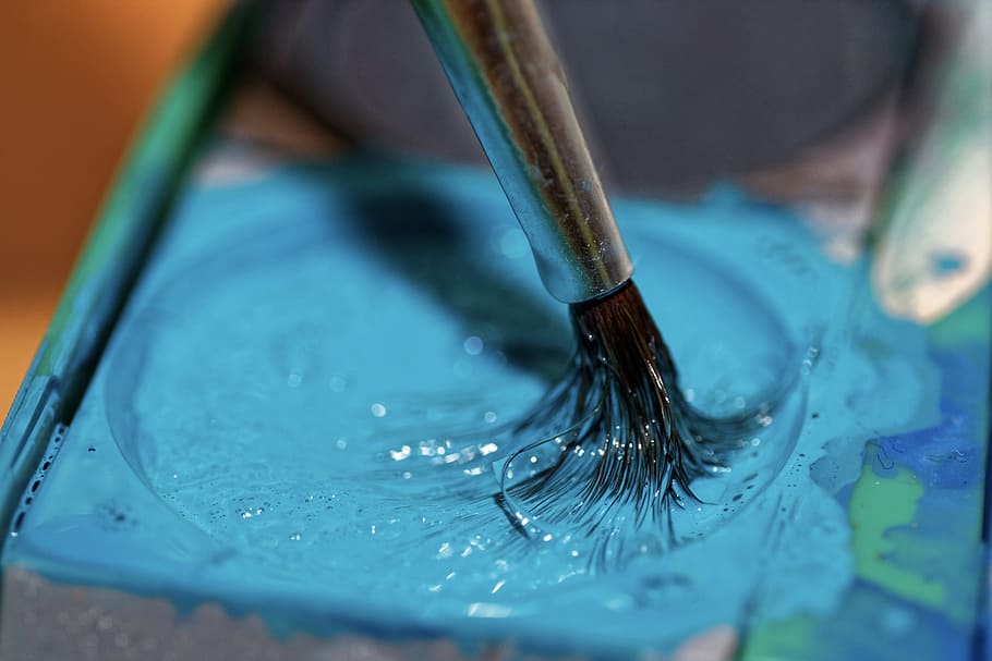 Paint, Hair Brush, brush, blue, brush hair, watercolor, malkasten, paintbrush, creativity, close-up