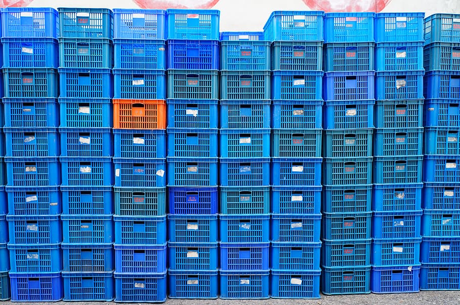 blue, plastic basket lot, Basket, Delivery, Logistics, Warehouse, data, backgrounds, computer, technology