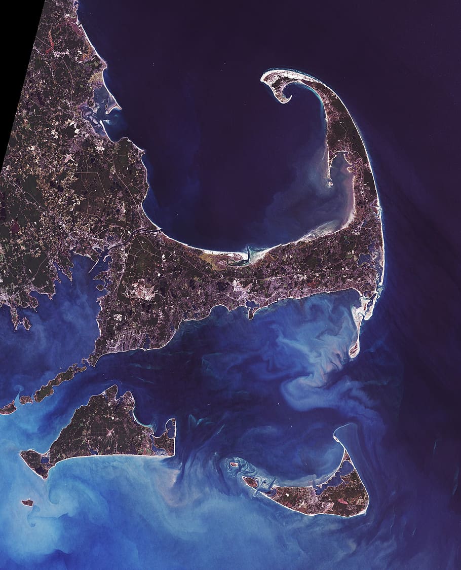cabo, vista satelital de las islas, islas, satélite, vista, Cape Cod Massachusetts, bacalao del cabo, cabo de las islas, fotos, massachusetts