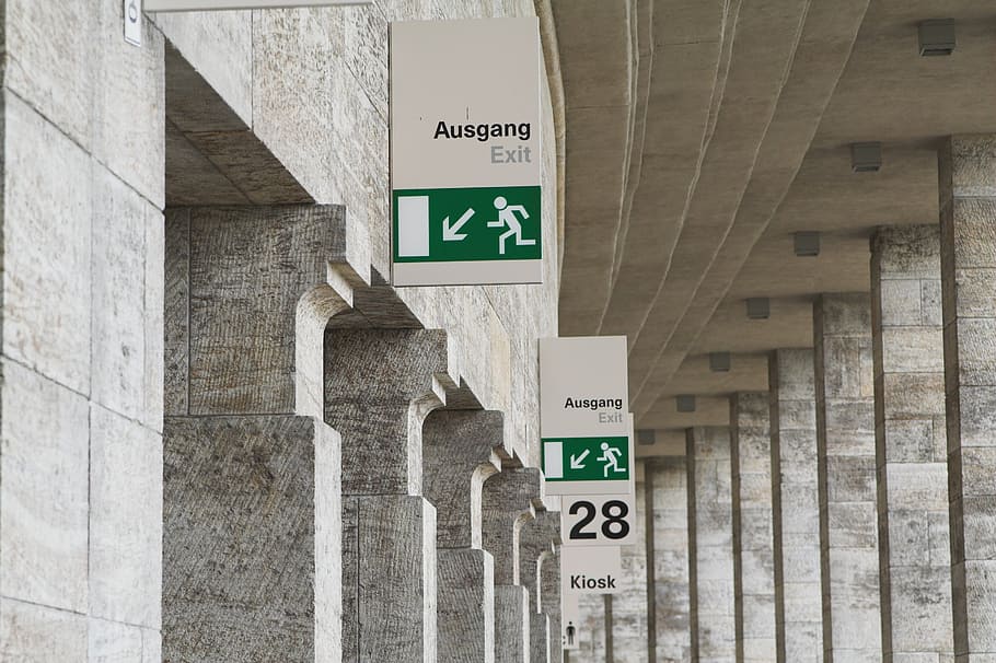 ausgang exit sign, escape route, emergency exit, escape, emergency, output, green, shield, get out, board