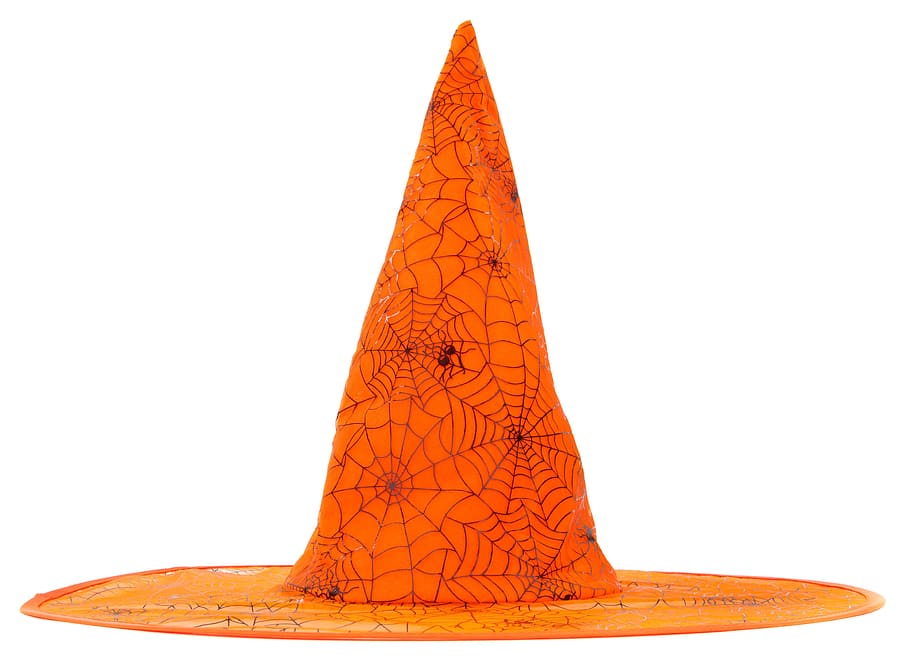 orange, witch hat, white, surface, Clothes, Clothing, Costume, Trick, halloween, hat