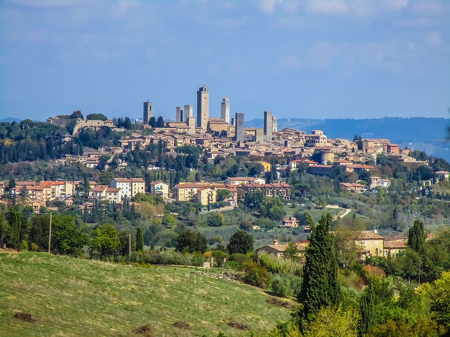san gimignano, tuscany, italy, historically, middle ages, old town, towers, city, landscape, gender tower