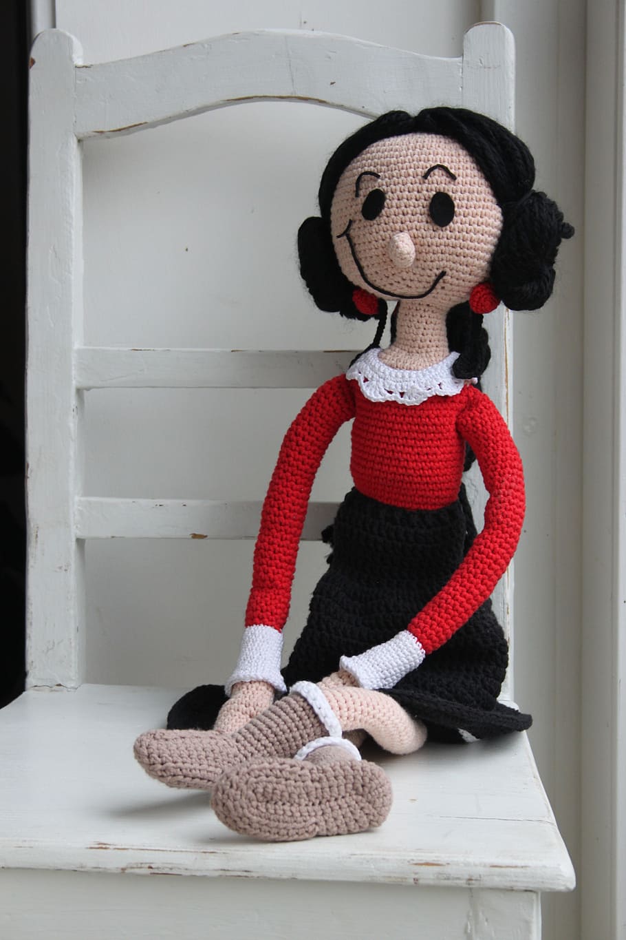 コーン, ポパイ, かぎ針編みパターン, かぎ針編みの人形, 長い人形, ほうれん草, ポップフック, 赤, 彼女, 髪型